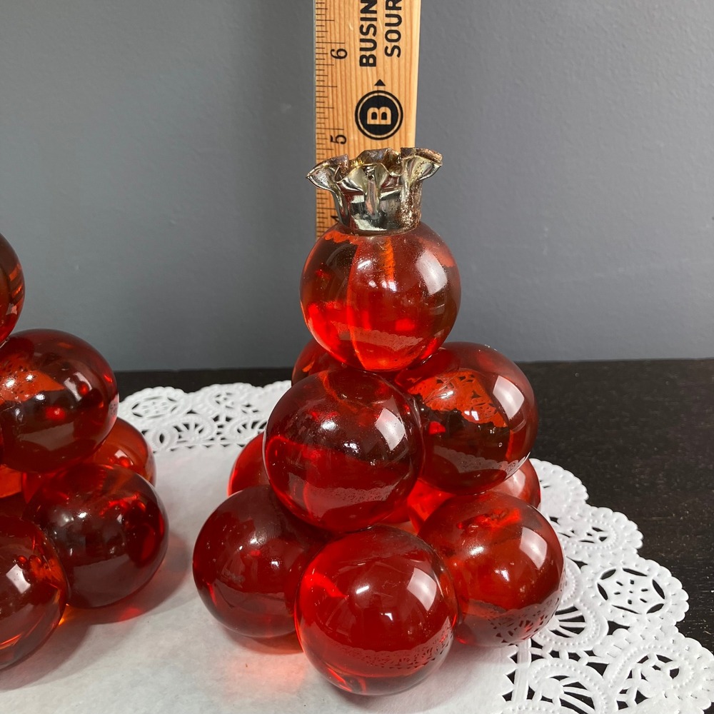 Vintage Lucite Grape Candle Holders MCM Red Acrylic Project Pair - Picture 8 of 12